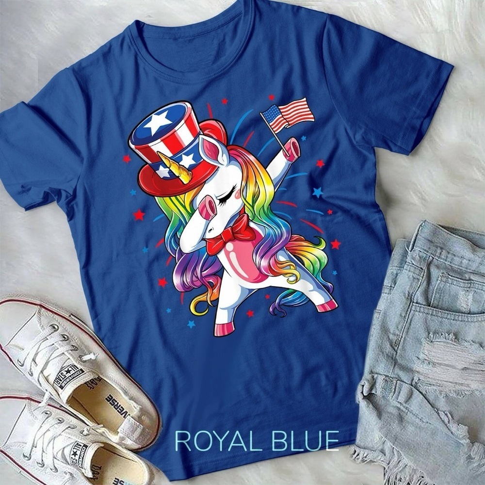 Dabbing Unicorn 4th of July Uncle Sam Royal Blue Kids T-Shirt